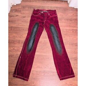 VTG Y2K Flame by /Johnny Blaze Red Velvet & Denim Jeans-Straight w/Slits-Sz 7/8